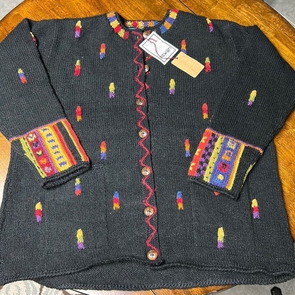 Newari button down 💯 wool cardigan handcrafted by Icelandic Design l/xl granny - Picture 1 of 17